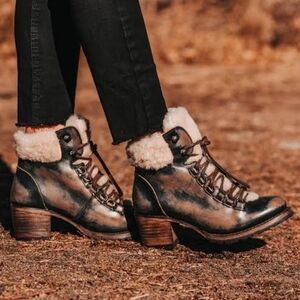Freebird by Steven Norway-Handmade Distressed Leather And Shearling Winter Boots